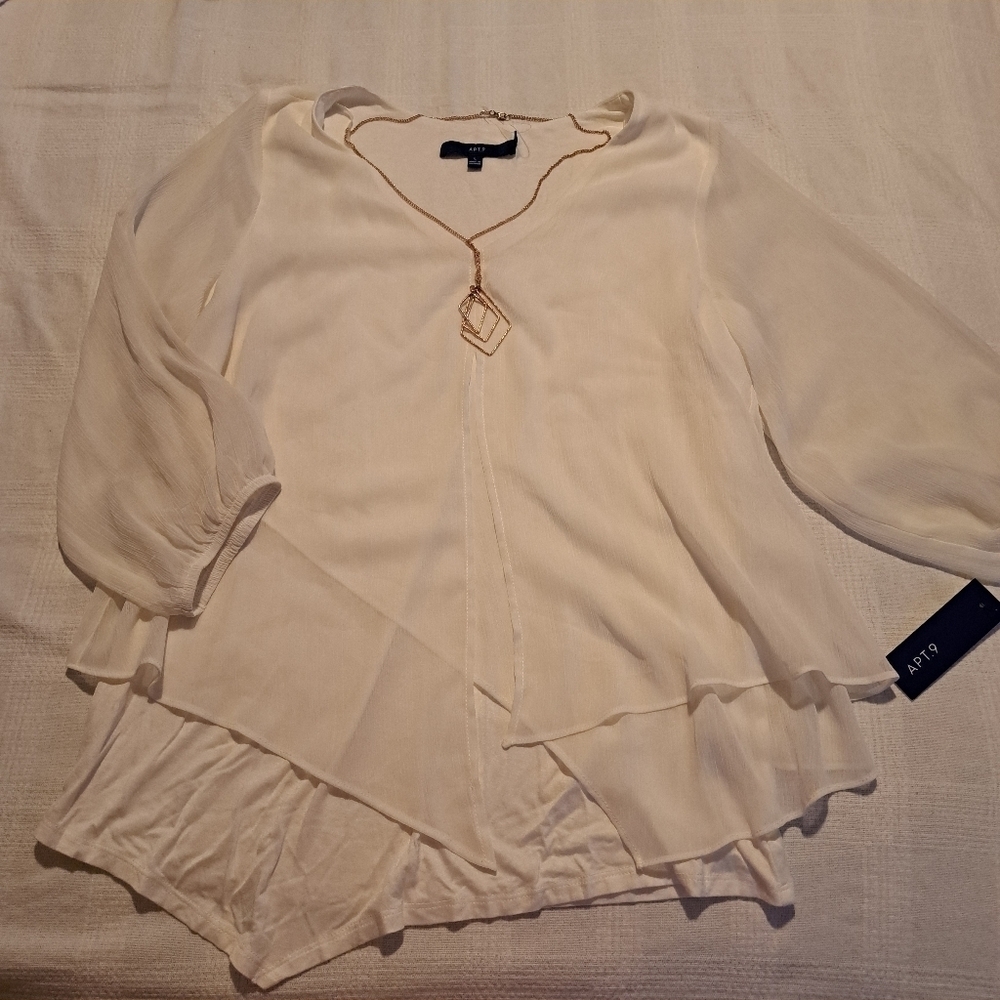 Apt 9 women's size Large Ivory colored blouse with necklace, new